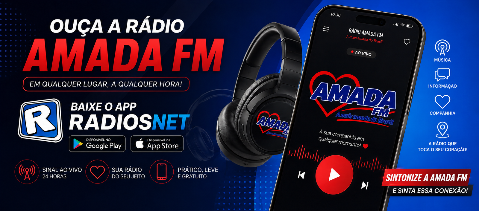 Ouça a Rádio Amada FM e baixe o app RadiosNet